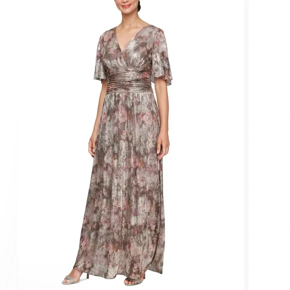 SL Fashions | Dresses | Sl Fashions Brown Pleated Maxi Gown For Wedding  Guest | Poshmark